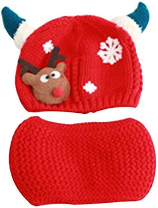Losorn Unisex Infant Toddler Baby Hat Scarf Set Lovely Christmas Deer Winter Knit Warm Hat for 3-24 Month Baby Red