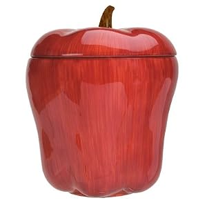 Red Apple Cookie Jar Collectible Vegetable Ceramic Glass Container by