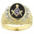Men's Diamond Black Enamel 10K YellowGold Masonic Ring