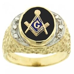Mens Gold Masonic Diamond Ring Compass & Square Symbol