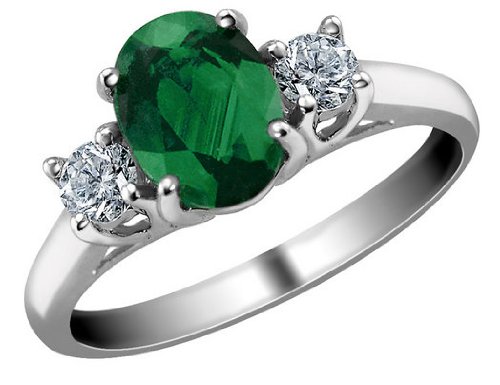 Emerald Ring with Diamonds 1.29 Carat (ctw) in 14K White Gold