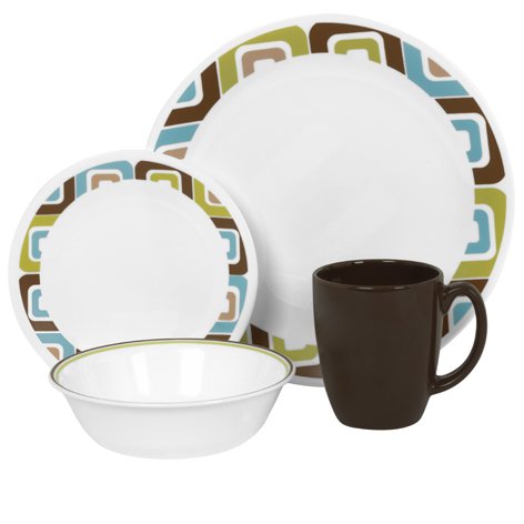 Corelle Livingware 16-Piece Dinnerware Set, Service for 4, Squared