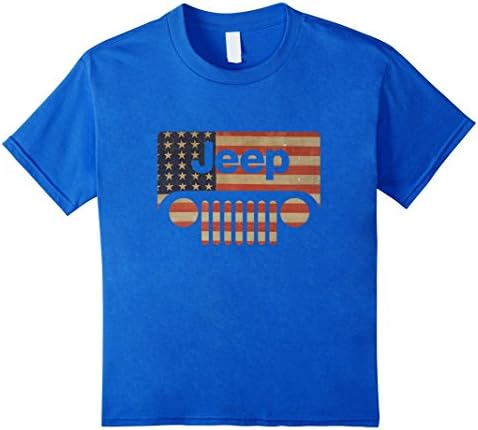 Kids Jeep Lover Shirt - American Flag with Jeep Grille T shirt 10 Royal Blue