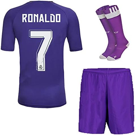 FITSPORT® NEW 2016-2017 #7 Away Purple Football Soccer Kit Jersey Sportswear Polo Shirt &amp; Short &amp; Socks FOR 3-14 Years Youth Kids (13-14 Yeasrs)