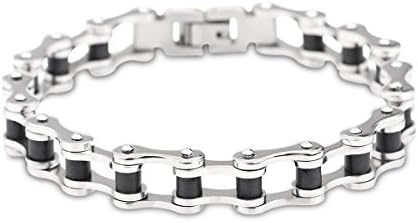 LEADCIN Titanium Steel Men's Bike Chain Link Bracelet 8.66 Inches, Black