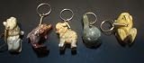Five Piece Hand Carved Soapstone Miniature Animal Figurines Keychain 1.5