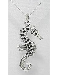 925 St Sterling Silver Intricate Cut Out Engraved Oxdized Ocean Sea Horse Animal Pendant Necklace Jewelry 7/8 x 3/4 Inches With A Beautiful Heavily Plated Sterling Silver Chain