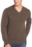  : Red Moon Men's 100% Cashmere Long Sleeve V-Neck Pullover Sweater, Medium Brown, Small