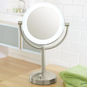 10X 1X Natural-Light Tabletop Makeup Mirror by Brookstone