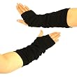 Cotton Slouch Arm Warmer Fingerless Long Gloves Black