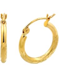 14k Yellow Gold 2mm Diamond-Cut Hoop Earrings