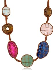 Tiger Eye, Rose Quartz, Amazonite, Aventurine, Blue and Pink Agate Woven Thread Necklace, 35"-37"