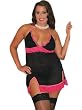 Plus Size Mesh Chemise Sexy Lingerie Black Slip Dotted Mesh Matching Thong Included Queen Size