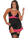Plus Size Mesh Chemise Sexy Lingerie Black Slip Dotted Mesh Matching Thong Included Queen Size