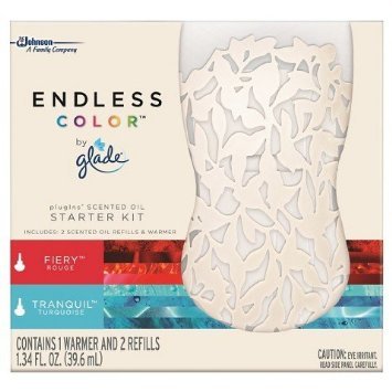 Glade Endless Color PlugIns Starter Kit, 1 Warmer & 2 Refills, Red/Blue