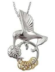 Sterling Silver Wish Ring Hummingbird Pendant 2mm CZ & Silver Chain