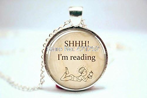 Pretty Lee 2015 Fashion Shh! I'M Reading Round Pendant Book Lover Gift Librarian Heart Necklace Glass Photo Cabochon Necklace Christmas gift