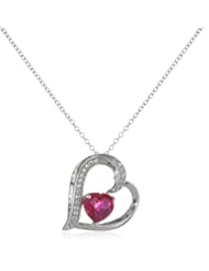 Sterling Silver, Created Ruby, and Created White Sapphire Heart Pendant Necklace, 18"