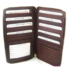 Genuine Leather Zippered Full Size Credit Card Wallet - 3 Colors Available