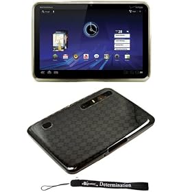 Fitted Smoke Flexible Silicone Skin Cover Case Protector for Motorola XOOM Device + includes an eBigValue (TM) Determination Hand Strap Keychain
