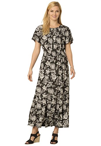 Women's Plus Size Smocked Peasant Dress In Soft Knit