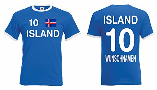 Island Retro Trikot mit Wunschname und Wunschnummer EM 2016|blau-M