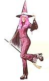 Teen Size Funky Witch Neon Black Light with Spider Web Design and Hat Pink Halloween Costume