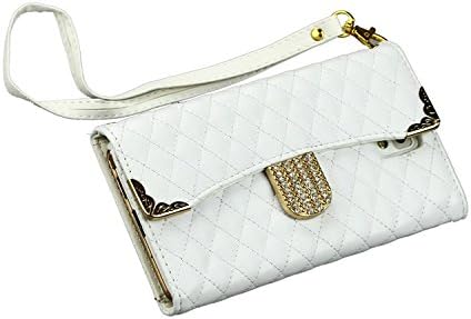 Note 3 Case,Note 3 Wallet Case,Caseland@ Sling Chain Wallet Galaxy Note 3 Case Handbag Leather Folio Case Rhinestones Lattice Diagonal Gold Border white