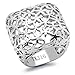 Eternal Sparkles Women's Stainless Steel High-Polished Square Floral Cutout Cocktail Ring