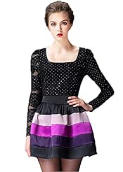 A-line Striped Print Dots Print Long Sleeves Cocktail Short Nylon/Polyester Lace Evening Dress/Prom Dress/Wedding Party Dress/Mini Dress 