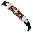 Stainless Steel Black Rubber Brown Leather 18k Gold Accent Bracelet