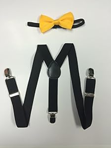 Toddler Baby Boys Girls Child Yellow Bow Tie Vintage Black Suspender Y Clips