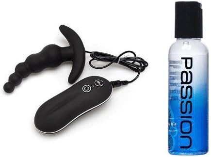 Silicone 10 Speed Vibrating Butt Plug + PASSION water based lube, 2 Fluid Ounce