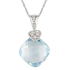 Buy 10K White Gold .025 ctw Diamond and Blue Topaz Pendant
