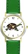 Turtle or Tortoise Animal - WATCHBUDDY&reg; DELUXE TWO-TONE THEME WATCH - Arabic Numbers - Green Leather Strap-Women's Size-Small