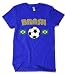 (Cybertela) Brasil Flag Soccer Ball Men's T-shirt Country Sport Tee (Royal Blue, Large)