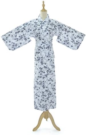 WT Women's Kimono Spa Robe [M size, 4 patterns] Cotton Bathrobe + Cable holder (#3)
