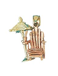 CleverEves 14K Gold Pendant3-D Two Tone Beach Chair and Umbrella 5.6 - Gram(s)