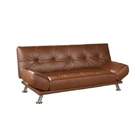 Leather Futon Sofa Bed - Coffee Cover with Metal Frame