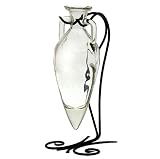 Large Amphora Tabletop Olive, Reed or Lamp Oil Glass Bottle Container ~ A01 Clear Roman Style Amphora Glass Bottle with Decorative Black Rod Iron Stand for Tabletop, Bar Top, Kitchen Counter or Patio.