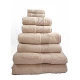 Pair of Luxury 100% Supima Zero Twist Cotton Pile Beige Bath Towels