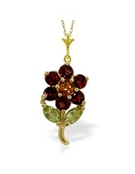 14k Solid Gold 18" Necklace with Garnets & Citrine Flower Pendant