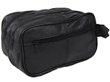 Mens Wash/ Toiletry Bag Leather Large Black Wrist Strap