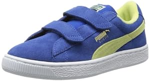 PUMA Suede Classic 2-Strap Sneaker (Toddler/Little Kid/Big Kid),Monaco Blue/Sunny Lime/Gold,11 M US Little Kid