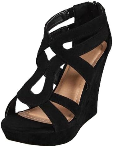 Top Moda Lindy-03 Gladiator Sandals, Black Pu, 8