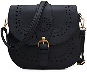 Women Messenger Bag Hollow Out bolsa feminina bolso mujer Leather Shoulder Bag Saddle Crossbody Bags for Women (black)