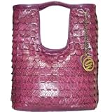 Designer Woven Tall Handle Shoulder Tote Handbag Pink Raspberry
