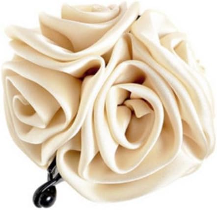 Vwhite Womens Fabric Stain Flowers Rose Ponytail Hair Banana Clips 4" 2 Colors Beige