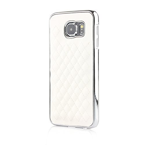 Galaxy S6 Case, Safodo Premium Quilted Pattern Lamb Skin Leather Chrome Case for Samsung Galaxy S6 (White)