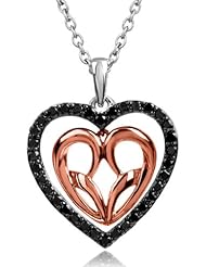 Jessica Simpson Sterling Silver and 10K Rose Gold Black Diamond Heart Pendant (.33 cttw, Color IJ, Clarity I2-I3)